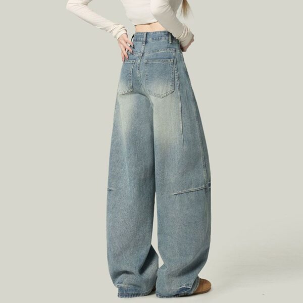 H2501-2High street light colored curved knife jeans for women, pear shaped to cover the flesh, spring and summer loose wide leg sickle pants, large size, floor length