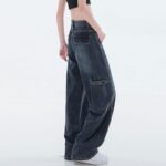 H2504-4Blue gray plus size jeans with women's design, double-sided large pockets, high waist, wide leg pants, loose work pants, floor pants