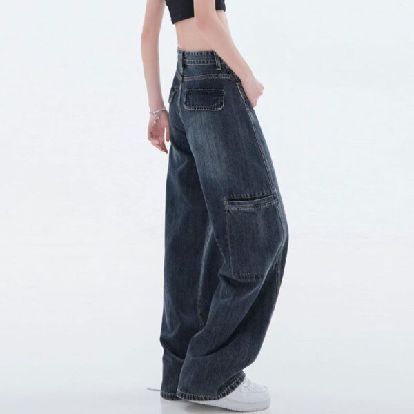 H2504-4Blue gray plus size jeans with women's design, double-sided large pockets, high waist, wide leg pants, loose work pants, floor pants