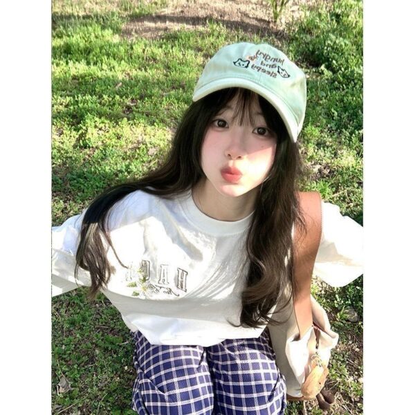 MML6819Original embroidery [220g pure cotton+large size+threaded collar+wrapped shoulder] round neck short sleeved women's