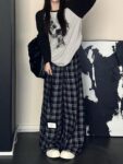B886 2025 Blue Lace Lace Wide Leg Pants Spring and Autumn Winter New American Women's Style