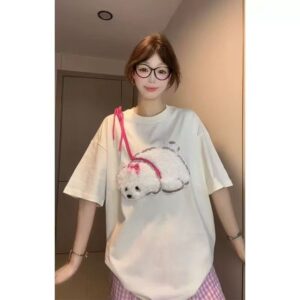 MML6818Original workmanship [220g pure cotton+large size+threaded collar+wrapped shoulder] Round neck short sleeved women's