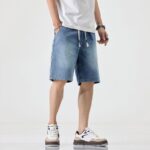 1313#  Ice Oxygen Elastic Waist Drawstring Cowboy Shorts for Men Summer Thin