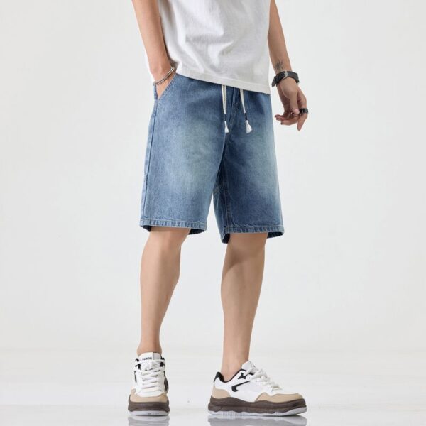 1313#  Ice Oxygen Elastic Waist Drawstring Cowboy Shorts for Men Summer Thin