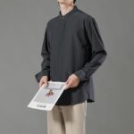 7CY16  Trendy Japanese style loose and iron free casual shirt for men, Japanese style cool and stylish business, ice silk long sleeved thin men's white shirt