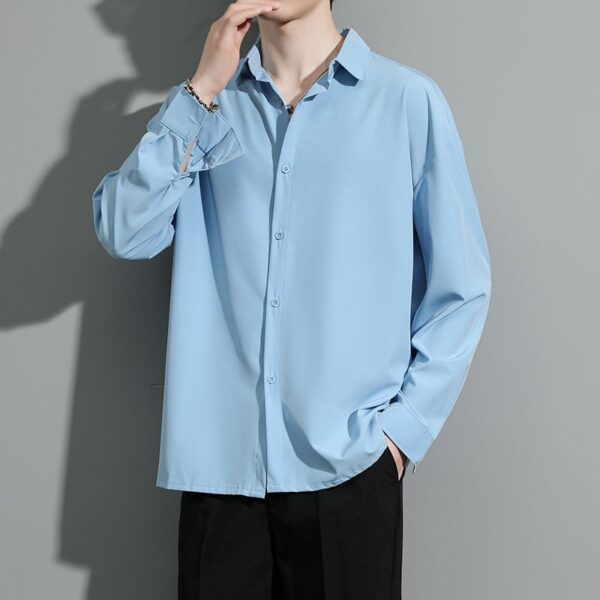 7CY008  Trendy Japanese style loose and iron free casual shirt for men, Japanese style cool and stylish business, ice silk long sleeved thin men's white shirt