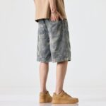 1311# Camouflage denim shorts for men, elastic waist, loose fit, summer thin design