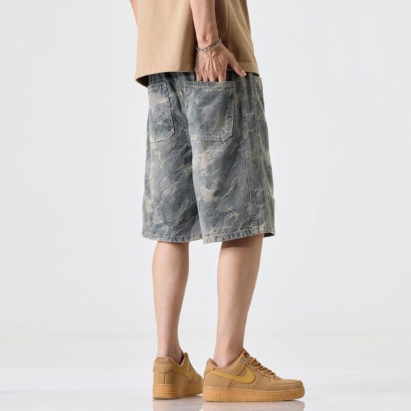 1311# Camouflage denim shorts for men, elastic waist, loose fit, summer thin design