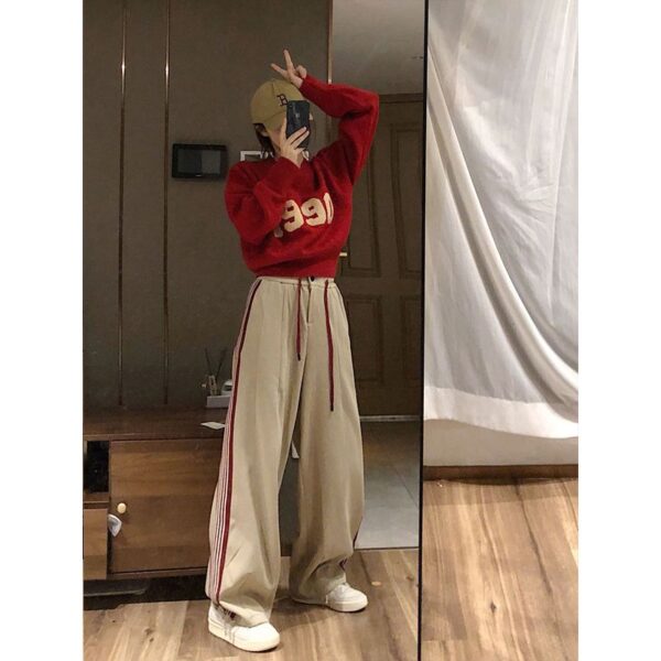 467 pantsHua Mian Composite Milk Silk Retro Sports Pants for Women, Casual Loose Wide Leg Pants for Women