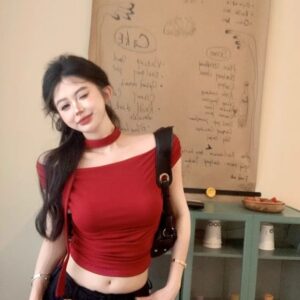 1631492025 [In Stock+Original Quality] One Shoulder Short sleeved T-shirt for Women's Summer, Beautiful Short Top