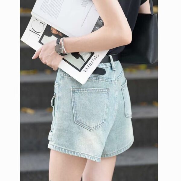 G5207Retro high waisted denim shorts for women's summer 2024 new design, slim and wide leg A-line hot pants