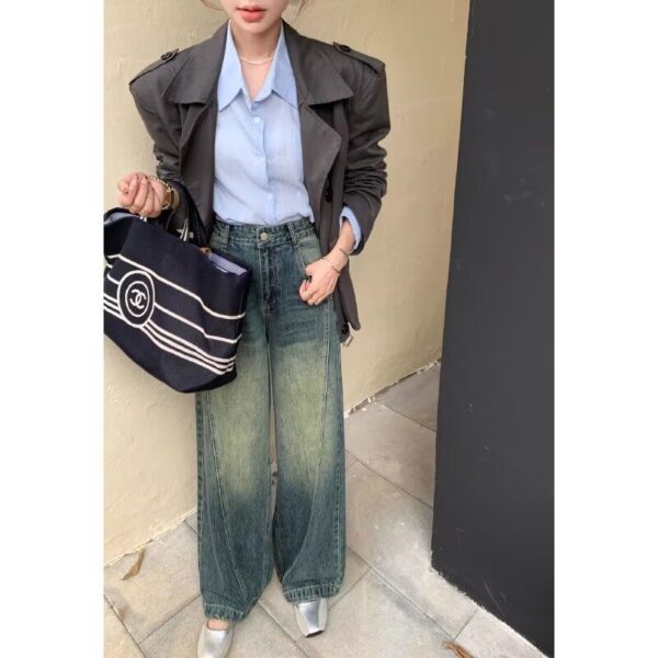G3031-1Fashionable new Harajuku trend ins retro distressed narrow leg jeans for women with high waists popular Japanese style