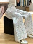 M764-1Fun graffiti design casual pants for women's spring and summer excitement, new lazy and relaxed feeling, straight tube hanging feeling, floor dragging wide leg pants