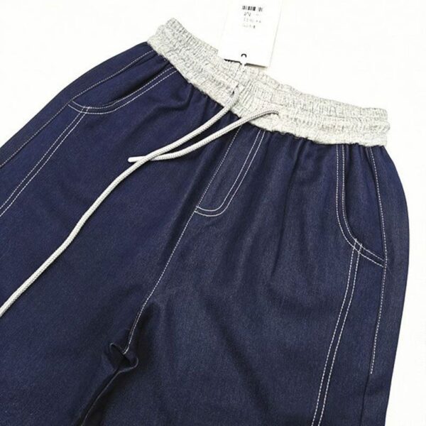 H01-1Lace up elastic curved knife pants for women, thick in size, high waist and wide leg jeans, with a hanging feeling, long pants for floor dragging, straight leg pants