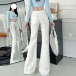 H106High waisted slim fit white jeans women's American versatile plus size stretch fat mm straight leg horseshoe slightly flared pants
