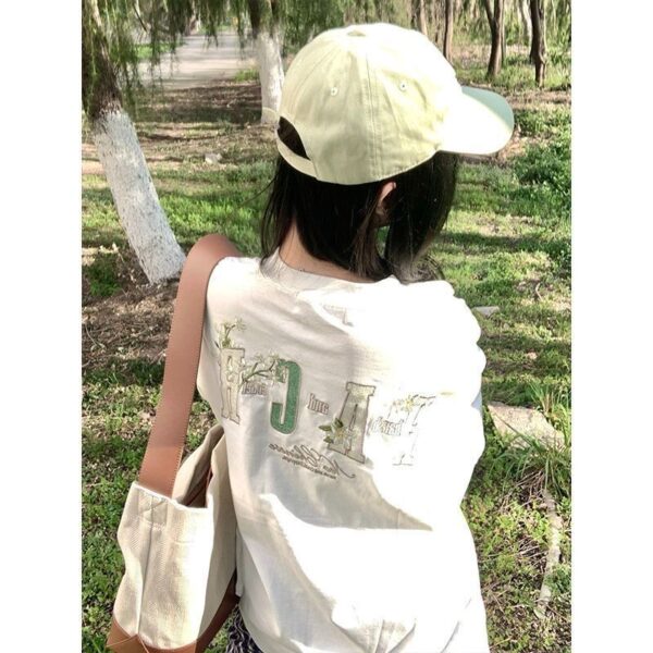 MML6819Original embroidery [220g pure cotton+large size+threaded collar+wrapped shoulder] round neck short sleeved women's