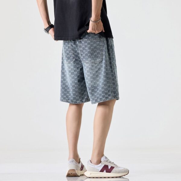 1312# Butterfly patterned denim shorts for men, elastic waist, summer thin design