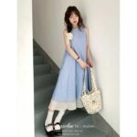 DS261Striped texture fake two piece dress for women's summer new style, loose and slimming, with a hanging and elegant temperament, long skirt