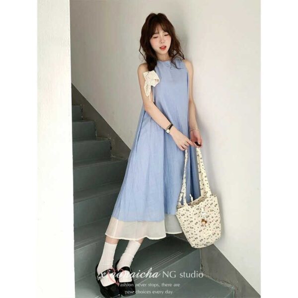 DS261Striped texture fake two piece dress for women's summer new style, loose and slimming, with a hanging and elegant temperament, long skirt