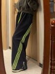 B760Grey [3D Waist Head] navy blue sweatpants with children's stripes, casual, loose, lazy, wide leg, sports floor pants