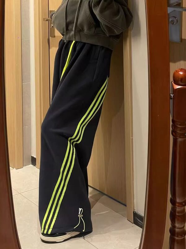 B760Grey [3D Waist Head] navy blue sweatpants with children's stripes, casual, loose, lazy, wide leg, sports floor pants
