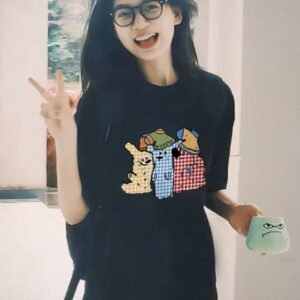 MML6831Original print 【 21 pieces of 220g pure cotton+large size+threaded collar+wrapped shoulder 】 round neck short sleeved women