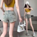H49812025 summer new vintage zipper design denim shorts for women, high waisted retro slimming A-line hot pants for spicy girls