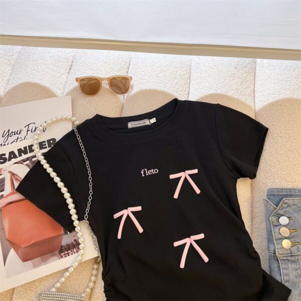 208002-12025 (92 cotton/8 spandex) 40 count 210g pure cotton foam bow design short sleeved T-shirt