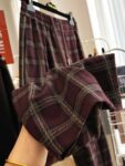 2A332Extra large 300 pound retro checkered casual pants for women in spring and autumn, loose wide leg straight leg pants, slim pants