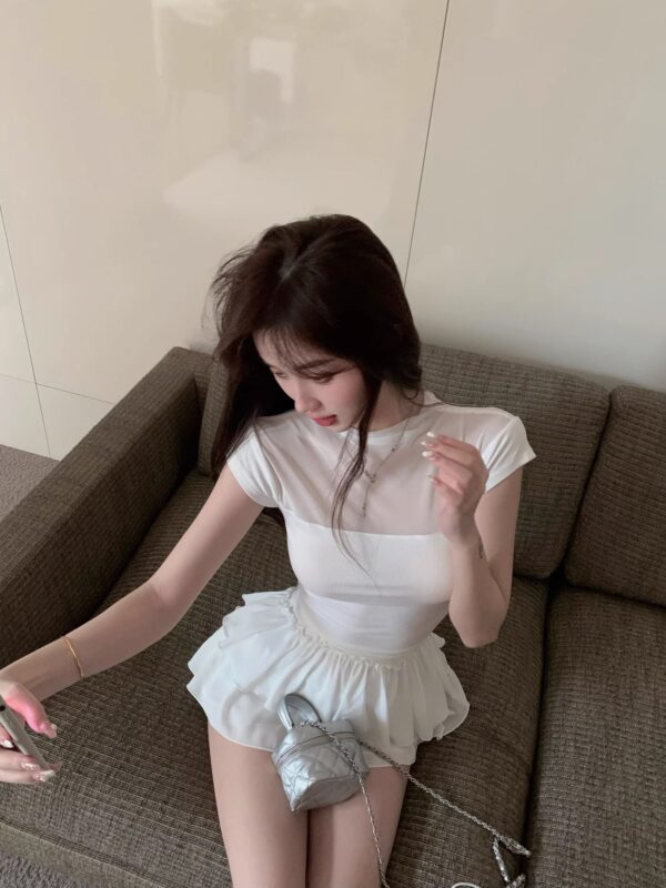 20219-32025 (92 cotton/8 spandex) 40 count 210g pure cotton spicy style short sleeved T-shirt women's splicing