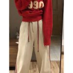 467 pantsHua Mian Composite Milk Silk Retro Sports Pants for Women, Casual Loose Wide Leg Pants for Women