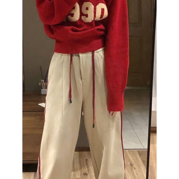 467 pantsHua Mian Composite Milk Silk Retro Sports Pants for Women, Casual Loose Wide Leg Pants for Women