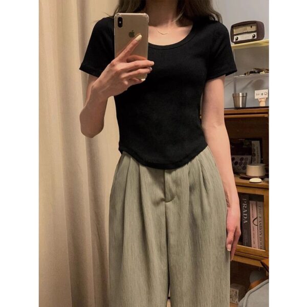 480Bark wrinkled retro pleated high waisted suit pants for women in summer, loose and hanging wide leg pants for women