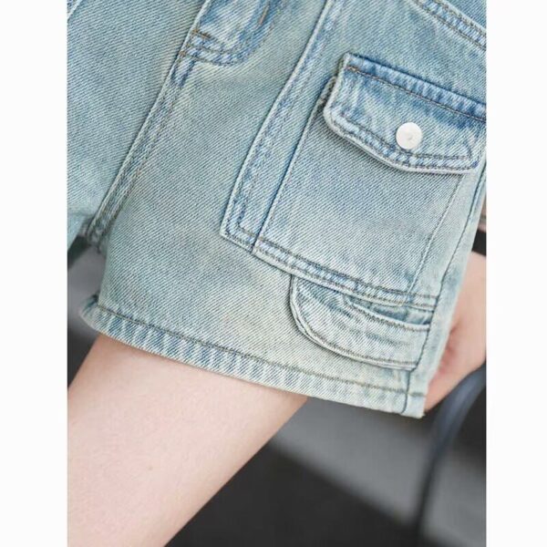 G5207Retro high waisted denim shorts for women's summer 2024 new design, slim and wide leg A-line hot pants