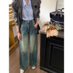 G3031-1Fashionable new Harajuku trend ins retro distressed narrow leg jeans for women with high waists popular Japanese style