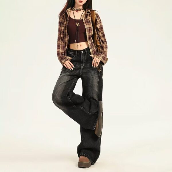 G3036-3 Retro wide leg jeans for women's autumn 2024 new design sense, loose straight leg slimming floor pants