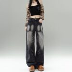 G3055-2High waisted American retro jeans for women in spring 2025, new straight leg loose fit slimming wide leg floor pants