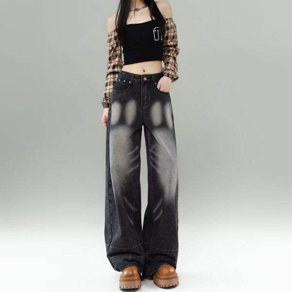 G3055-2High waisted American retro jeans for women in spring 2025, new straight leg loose fit slimming wide leg floor pants