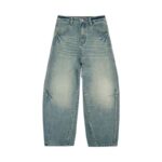 H2501-2High street light colored curved knife jeans for women, pear shaped to cover the flesh, spring and summer loose wide leg sickle pants, large size, floor length