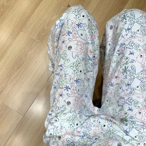 M764-1Fun graffiti design casual pants for women's spring and summer excitement, new lazy and relaxed feeling, straight tube hanging feeling, floor dragging wide leg pants