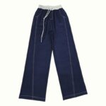 H01-1Lace up elastic curved knife pants for women, thick in size, high waist and wide leg jeans, with a hanging feeling, long pants for floor dragging, straight leg pants