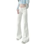 H106High waisted slim fit white jeans women's American versatile plus size stretch fat mm straight leg horseshoe slightly flared pants