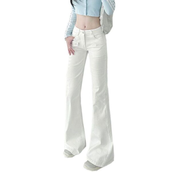 H106High waisted slim fit white jeans women's American versatile plus size stretch fat mm straight leg horseshoe slightly flared pants