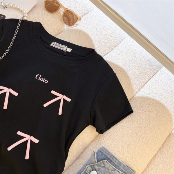 208002-12025 (92 cotton/8 spandex) 40 count 210g pure cotton foam bow design short sleeved T-shirt