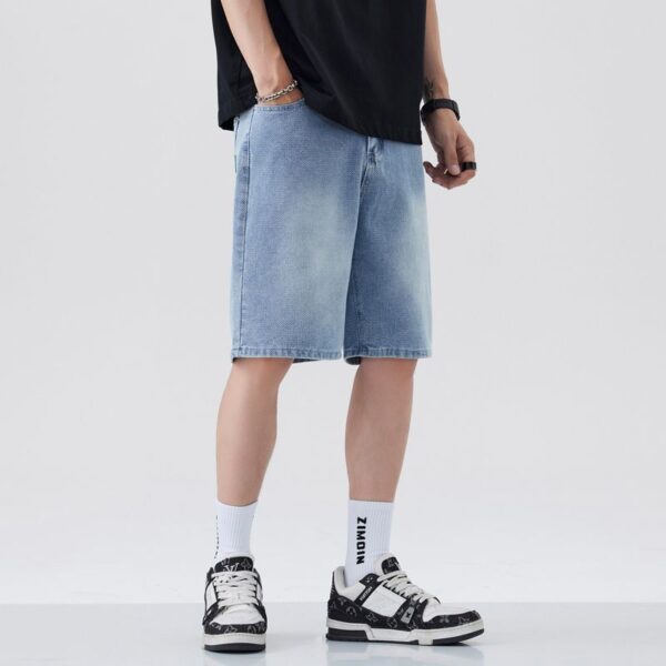 1315#  Light blue starry sky pattern denim shorts, loose straight leg 5-point pants