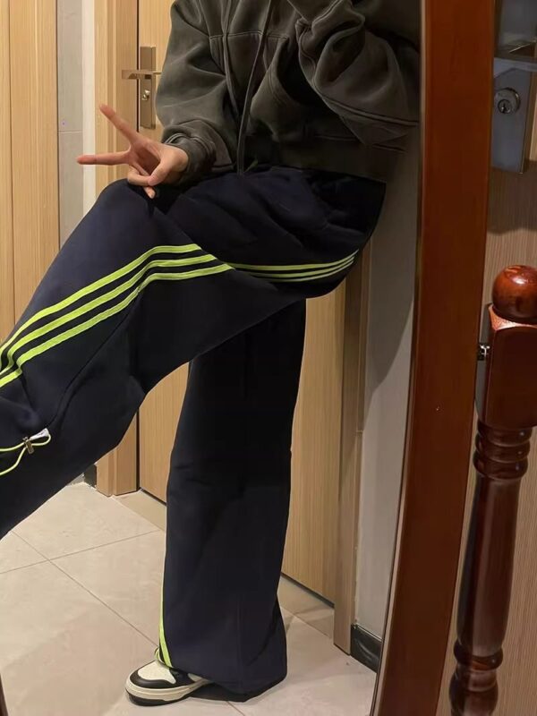 B760Grey [3D Waist Head] navy blue sweatpants with children's stripes, casual, loose, lazy, wide leg, sports floor pants
