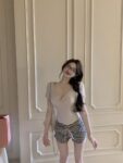 539056260g cotton pure desire wind V-neck short sleeved shoulder T-shirt for women's summer sexy tight fitting slimming short top
