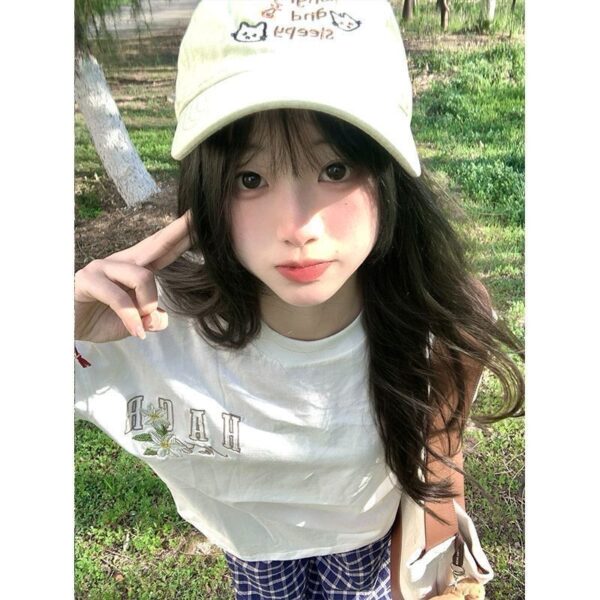 MML6819Original embroidery [220g pure cotton+large size+threaded collar+wrapped shoulder] round neck short sleeved women's
