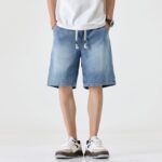 1313#  Ice Oxygen Elastic Waist Drawstring Cowboy Shorts for Men Summer Thin