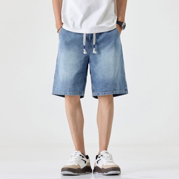 1313#  Ice Oxygen Elastic Waist Drawstring Cowboy Shorts for Men Summer Thin